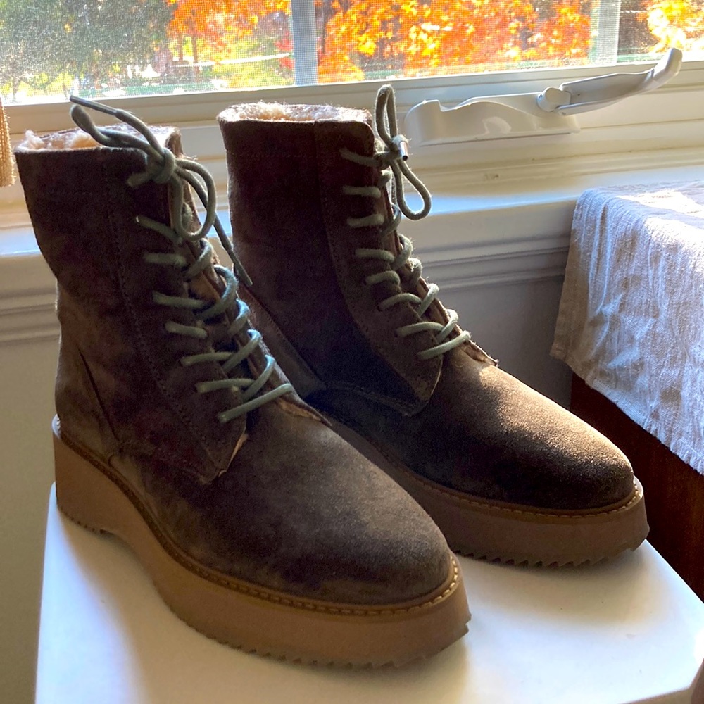 Rachel Comey Halting Boot with shearling lining, olive suede, size 38